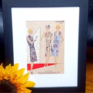 Framed Vintage Deco Era Fashion Illustration Print